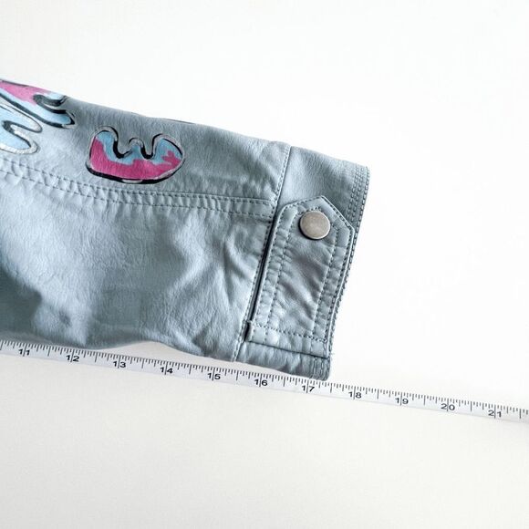 Cleo Womens Riverdale Faux Leather Jacket Full Zip All Over Print Gray Large - Picture 9 of 9